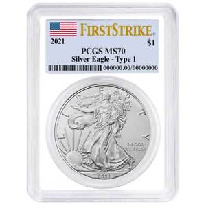 2021 $1 Type 1 American Silver Eagle PCGS MS70 FS Flag Label White Frame