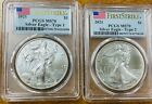 LOT OF 2 PCGS 2021 MS70 AMERICAN SILVER EAGLES . TYPE 1 AND 2