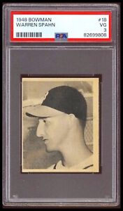 1948 Bowman Warren Spahn Rookie PSA 3 VG RC #18 HOF Baseball Card