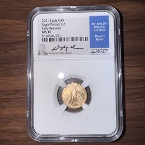 2021 Eagle $5 Type 2 Early Release NGC MS70 1/10 gold Special Assay