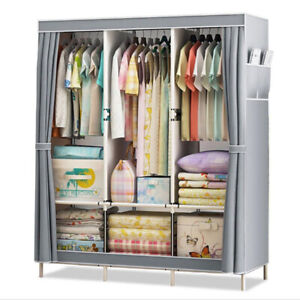 Portable Closet Wardrobe Clothes Pants Rack Storage Organizer With Shelf 67inch