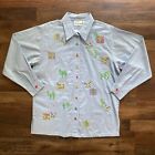The Quacker Factory Large Long Sleeve Denim Button Up Cactus Embroidered Jewels