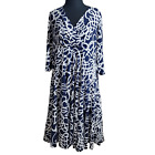Haani v neck 3/4 sleeve blue and white plus size dress 3X