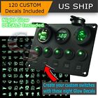 5 Gang On-Off Green LED Toggle Switch Panel Voltmeter Dual USB Car Boat Marine