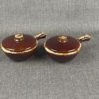 2 Hull Pottery Brown Drip Soup Bowl w/Handle and Lid Oven Proof Made In Ohio USA