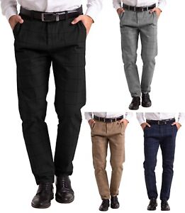 Men's Plaid Slim Fit Chino Flat-Front Pants