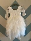 2Bunnies Girl Peony Lace Back A-Line Tiered Tutu Tulle Flower Girl Dress 12 Mon.