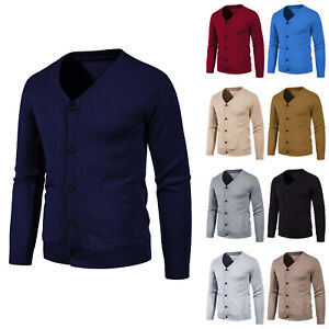 Mens Casual Button Down Solid V Neck Slim Fit Warm Sweater Cardigan Short Coat