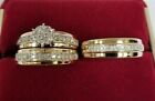 2Ct Round Cut Real Moissanite His Her Bridal Trio Ring Set 14K Yellow Gold Plate