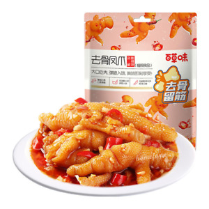 75g x 4 Bags Baicaowei Spicy Chicken Feet Snacks Without Bone 百草味去骨凤爪剁椒酸辣味