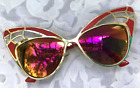 Vintage Cat Eye Sunglasses Red Gold Frame 80’s Translucent Lens