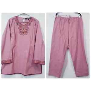 J. Peterman Women size Large Pink Embellish Epiphany Kaftan Tunic and Pants set