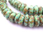 Organic Green Fused Rondelle Recycled Glass Beads 14mm Ghana African Multicolor