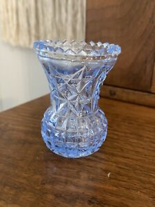 VNTG Pressed Glass Blue Toothpick Holder Sawtooth Edge with Star