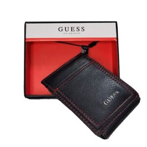 Guess Men's Front Pocket Wallet Magnetic Money Clip RFID Block Black/Red
