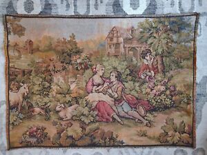 Vintage Antique French Tapestry  Countryside Romance Scene 24
