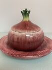 VTG Fitz & Floyd French Market Red Onion Covered Bowl & Under Plate Dish Hanging
