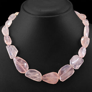 RARE 347.00 CTS NATURAL RICH PINK ROSE QUARTZ FACETED BEADS NECKLACE STRAND