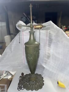 SIGNED Antique Miller Lamp Base For Slag Stained Glass Shade Spun Brass