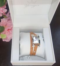 Yonger and Bresson Women's DCC 1469/06 Genuine Beige Leather Quartz Watch new