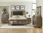 Metallic Champagne Finish 5 piece Bedroom Set w. Queen Lighted Storage Bed IA5I
