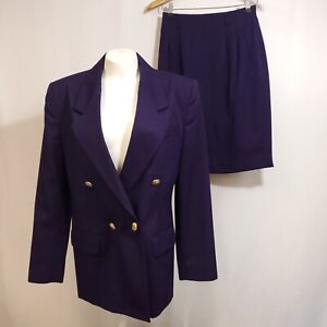 VTG Talbots Double Breasted Suit Skirt Set Womens Size 6 Purple Gold Buttons