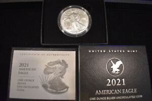 2021-W American Silver Eagle $1 Type 2 T2 S$1 Coin Uncirculated OGP & CoA