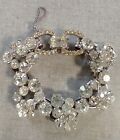 Vintage Clear Rhinestone Pronged Silver Tone Bracelet With Safety Chain