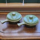 Vintage HULL POTTERY Covered Soup Bowls w/Handle Oven Proof USA Drip Glazed