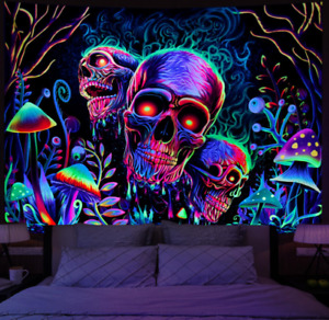Amonercvita Blacklight Skull Tapestry Trippy Skeleton Wall Tapestry UV Reactive