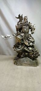 12 inch bronze silver plating home feng shui wealth dragon Guan Gong Guan Yu