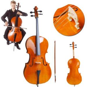 New Cello 4/4 Full Size Natural Color BassWood +Bag+Bow+Rosin+Bridge Natural