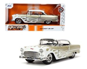 1955 CHEVY BEL AIR GOLD WITH WHITE FLAMES 1:24 JADA BIG TIME MUSCLE 32917