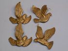 Christmas Tree Holiday Ornament Set 4 Birds Gold Plastic Molded Vintage Old Deco