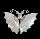 Vintage Butterfly Brooch Pin w Mother of Pearl Wings Silver Tone MOP  1.75