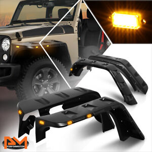For 07-18 Jeep Wrangler JK 4Pcs Pocket-Riveted Style Wheel Fender Flares w/ LED (For: Jeep)