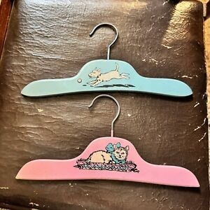 2 Vintage Wooden Children’s Pink Cat And Blue Dog Clothes Hangers