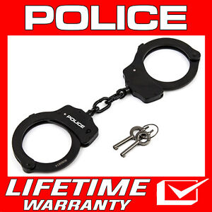 POLICE Handcuffs Heavy Duty Metal Steel Professional Double Lock Black