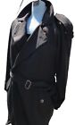 Vtg 90s Jones N Y Women’s Black Long Wool Trench Coat Belt Jacket L XL Steampunk