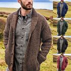 Mens Cable Knit Cardigan Sweater Shawl Collar Long Sleeve Button Casual Cardigan
