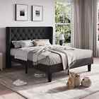 Full Queen King Bed Frame with Diamond Button Tufted Wingback Headboard Black