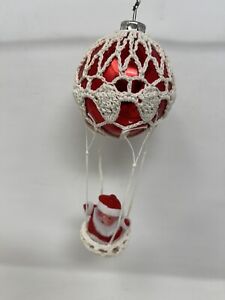 Vintage Christmas Blown Glass Santa Crocheted Hot Air Balloon Ornament EB-927