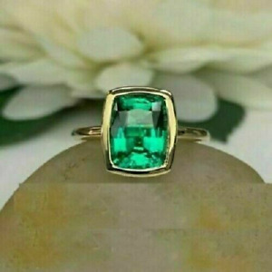 Solid 14k Yellow Gold Ring 4.00 Carat Natural Green Emerald Women's Ring