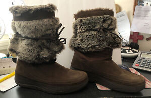 Women's Skechers Winter Brown Leather Faux Fur Lined Boots-size 10