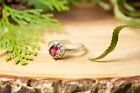 Size 7 Rose pink crystal silver toned large Ring brass Birthday anniversary