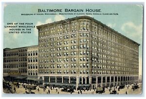 c1905 Baltimore Bargain House Building Cars Trucks Scene Posted Antique Postcard