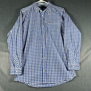 Tommy Hilfiger Men Shirt Blue White Plaid Button Down Long Sleeve Size XL Cotton
