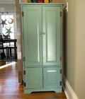 Wood Pantry Kitchen Utility Cabinet Retro Green Shelves 4 Door Laundry Closet