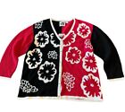 Storybook Knits Cardigan Sweater Plus Size 2X Floral Red Black White Button Up