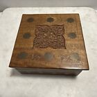 VINTAGE HAND CRAFTED & TOOLED WALNUT STORAGE BOX WITH BRASS INLAID Designs lined